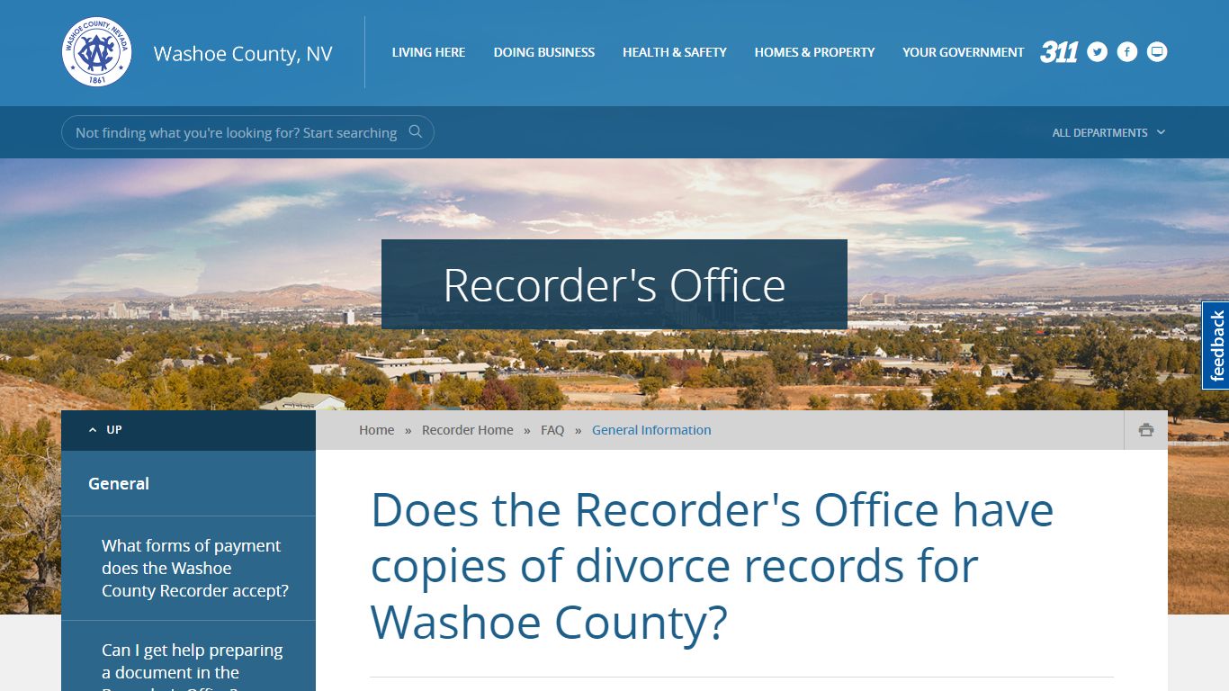 Does the Recorder's Office have copies of divorce records for Washoe ...